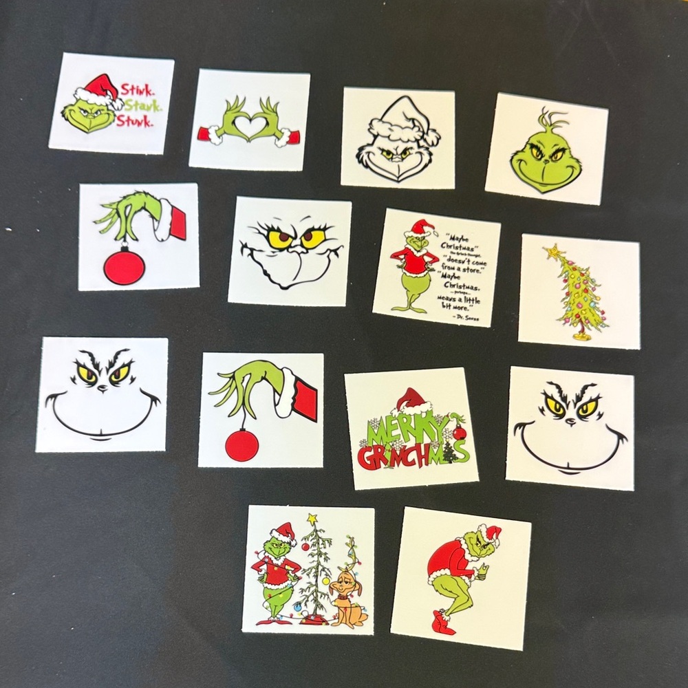 14 piece Grinch Christmas Decal Sticker Set perfect for glass, mugs, windows DIY